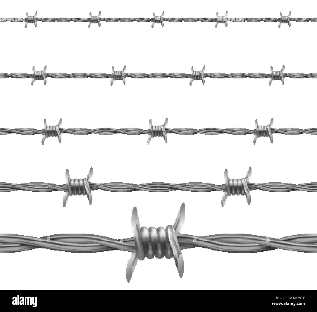 Barbed wire. Repetitive, Seamless Protective Wire Elements. Vector Illustration. Realistic gradient mesh. Stock Vector