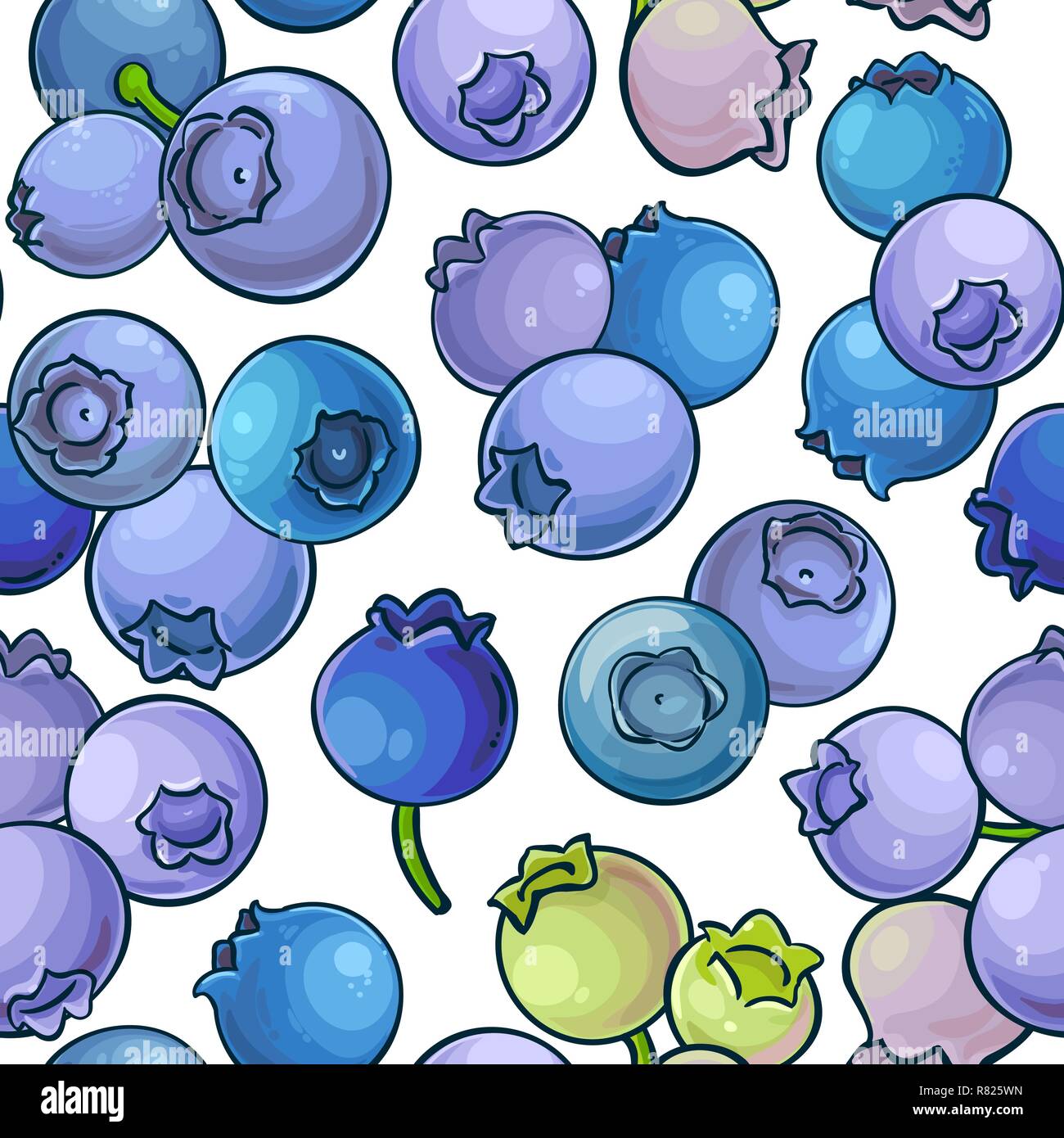 blueberry vector pattern on white background Stock Vector