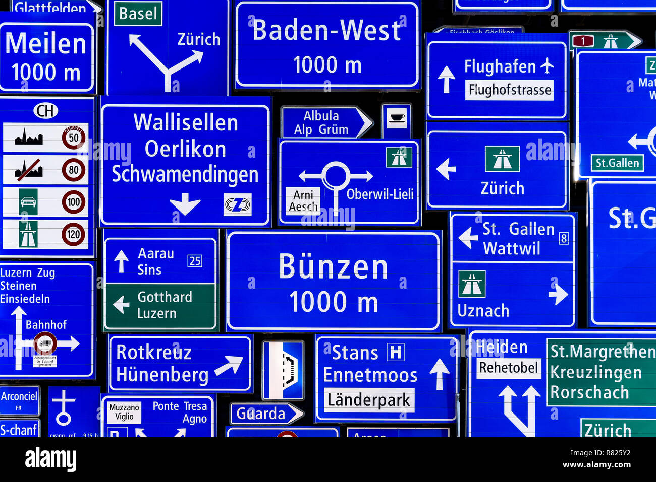 Various traffic signs, Museum of Transport, Lucerne, Switzerland Stock Photo