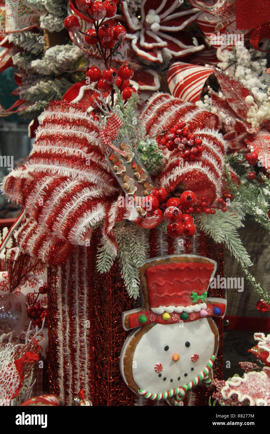 Red and white Christmas decorations Stock Photo - Alamy