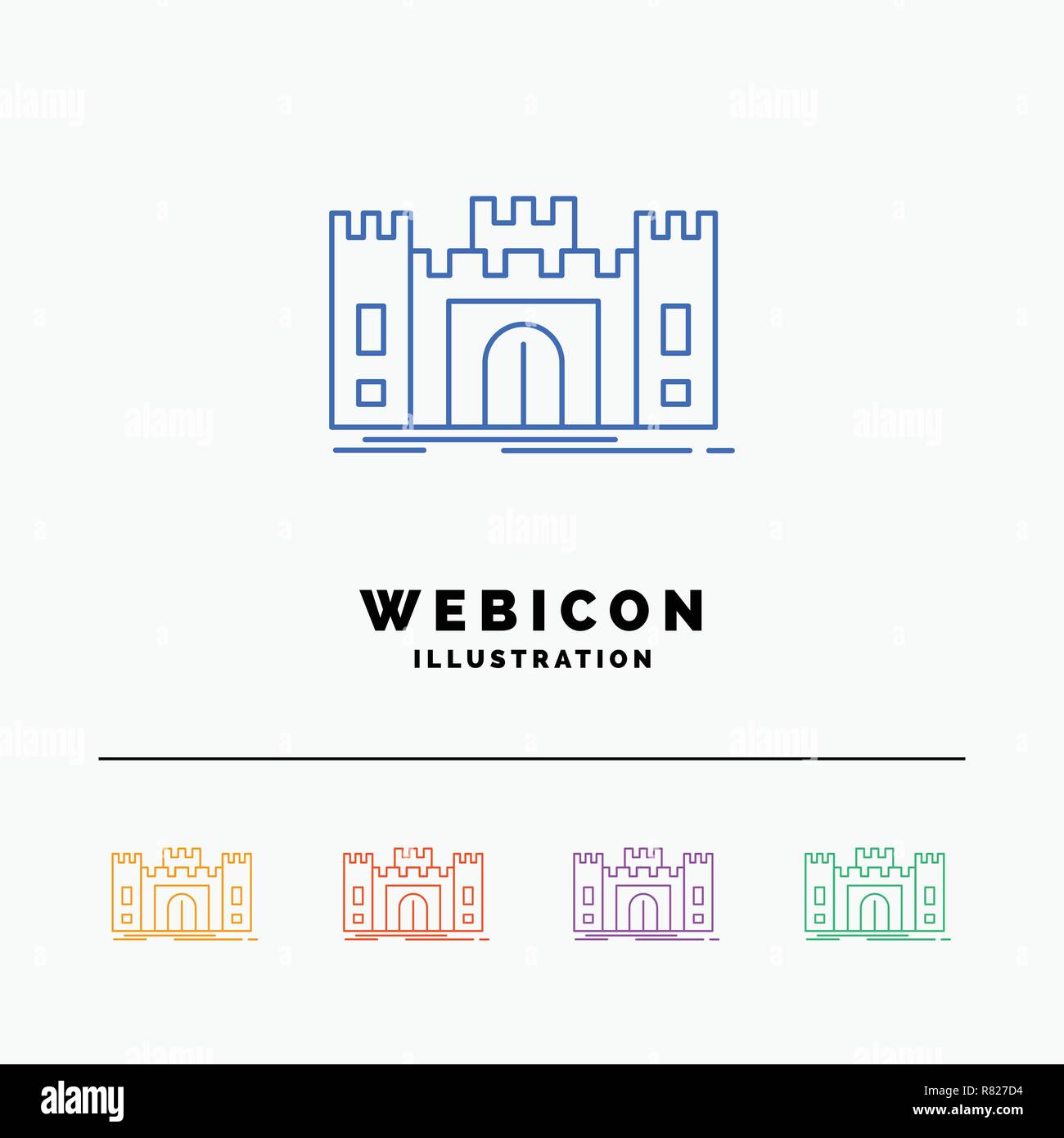 Castle, defense, fort, fortress, landmark 5 Color Line Web Icon Template isolated on white. Vector illustration Stock Vector