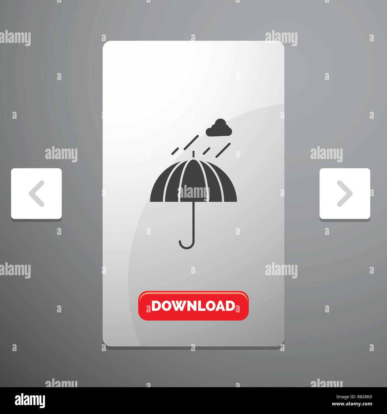 Umbrella, camping, rain, safety, weather Glyph Icon in Carousal Pagination Slider Design & Red Download Button Stock Vector