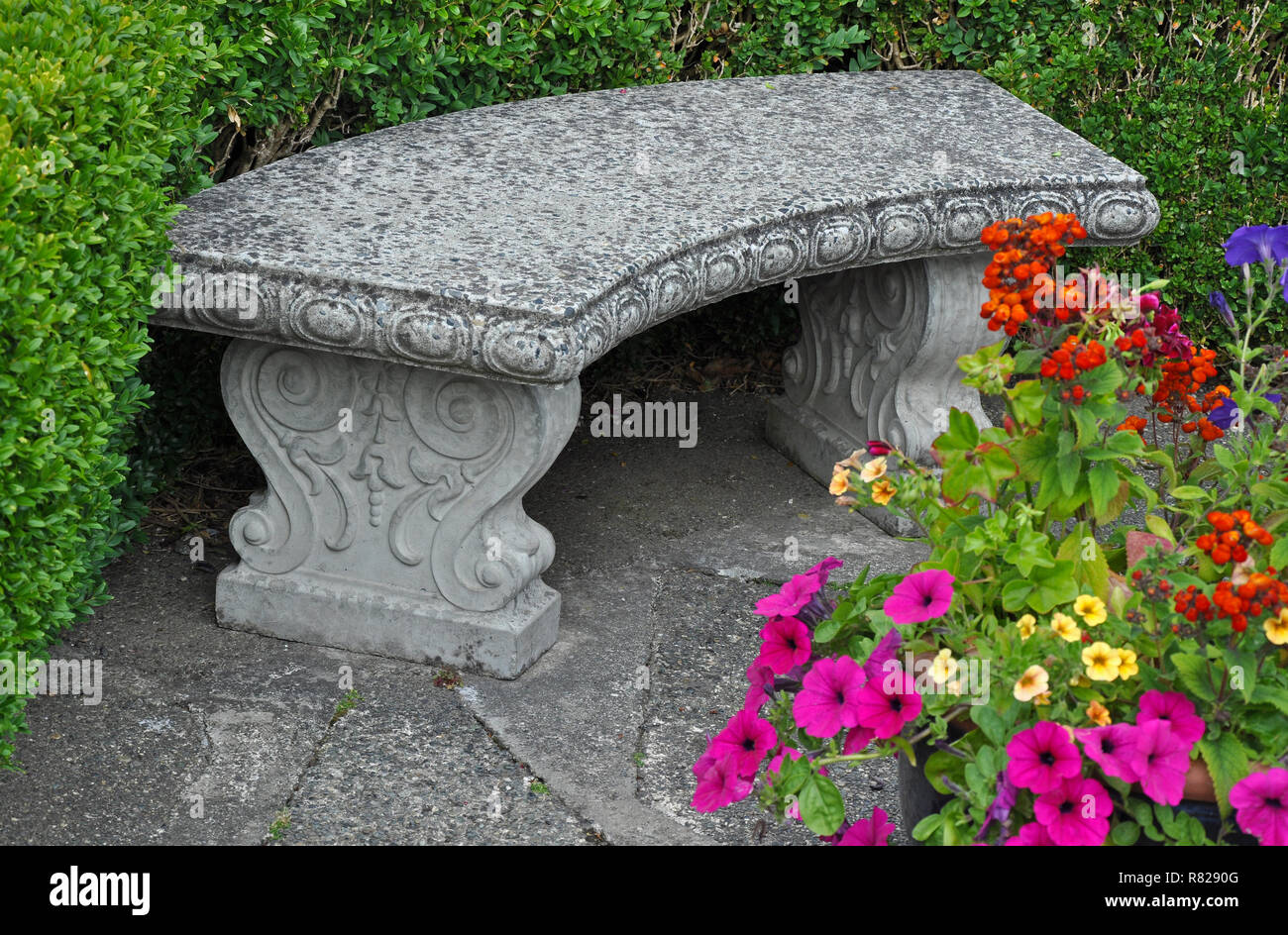 Stone Bench On Patio Garden Stock Photo 228703008 Alamy
