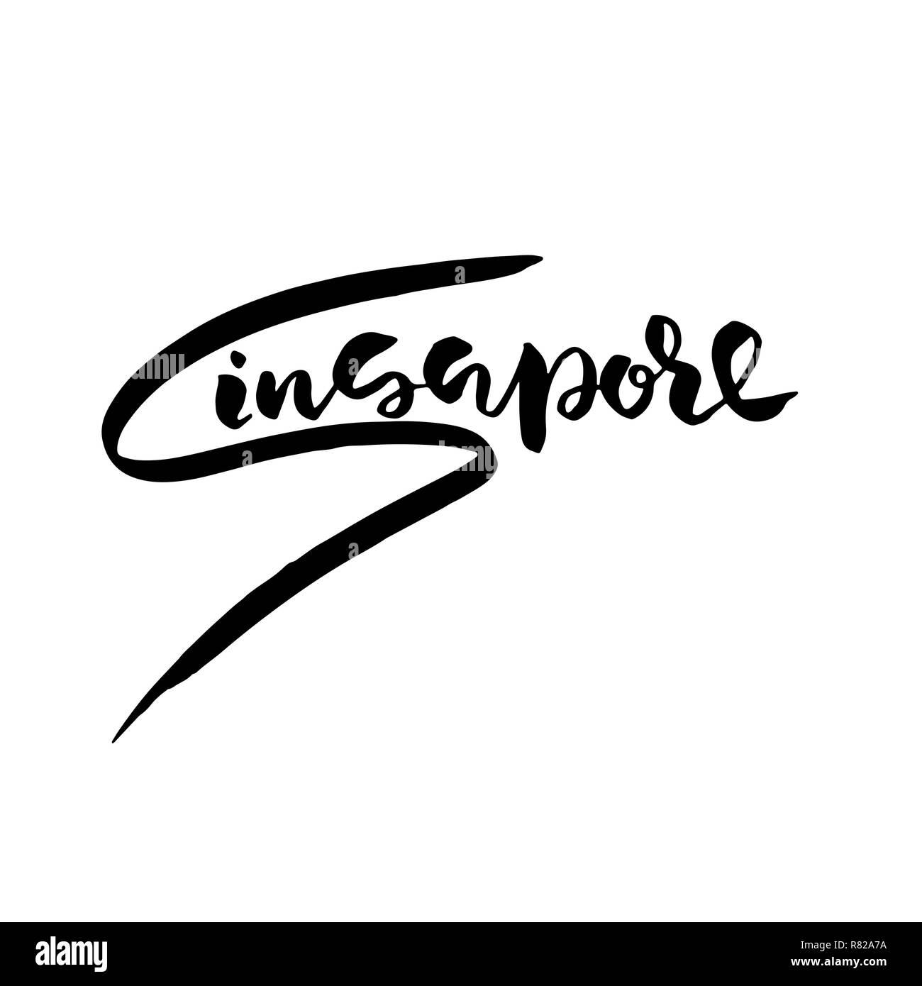 Singapore. Modern dry brush lettering. Calligraphy banner. Typography