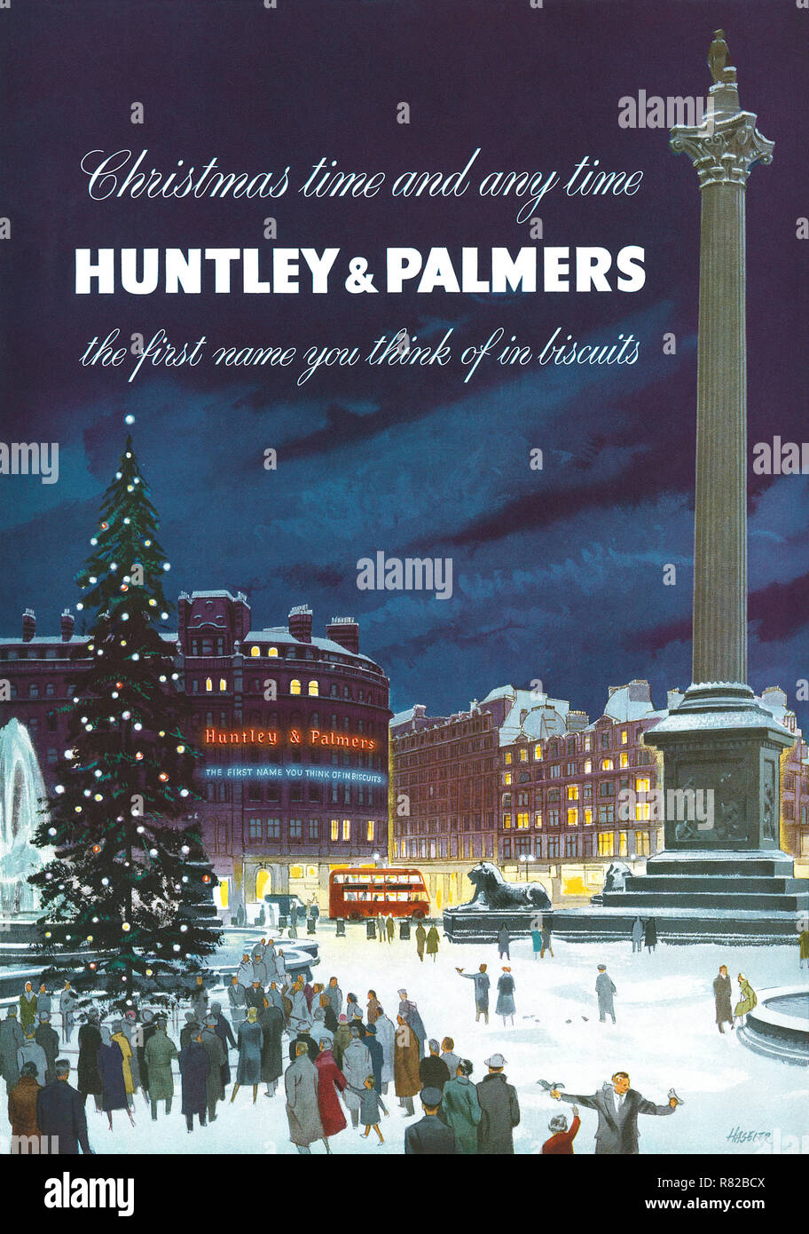 1955 British Christmas advertisement for Huntley & Palmers biscuits. Stock Photo