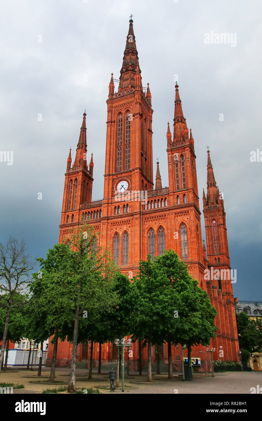 Market Church on Schlossplatz square in Wiesbaden, Hesse, Germany. It was built between 1853 and 1862. Stock Photo