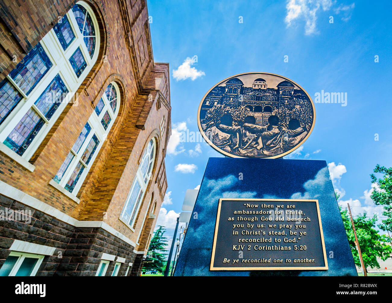 A monument commemorates the 1963 bombing of 16th St. Baptist Church and the deaths of four children, July 12, 2015, in Birmingham, Alabama. Stock Photo