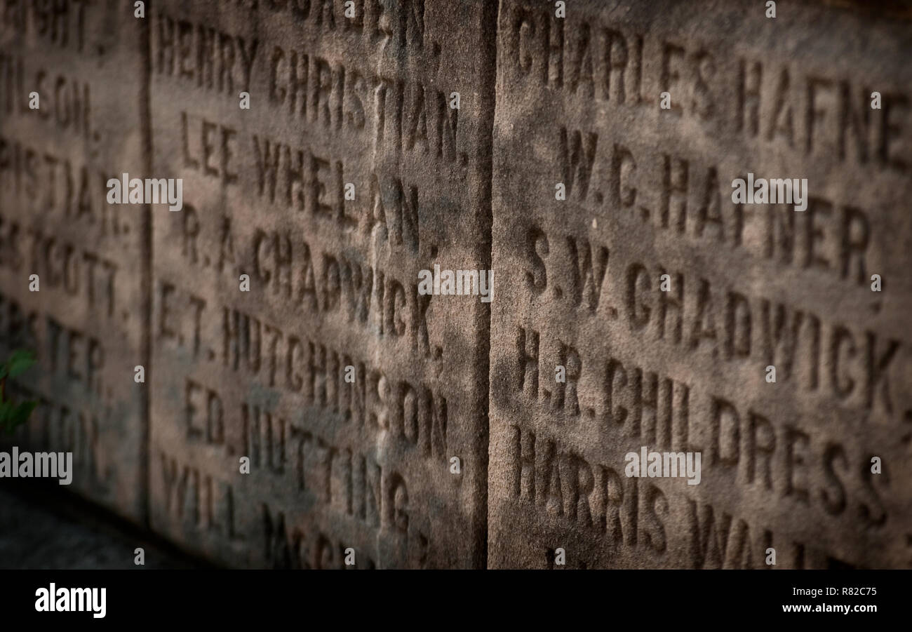 Pictured is detail from a Confederate monument located in front of the Hale County Courthouse in Greensboro, Alabama. Stock Photo