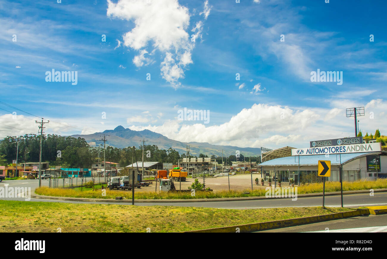 Latacunga, Ecuador September, 28, 2018: Outdoor view of road of enter to the city of Latacunga with gorgeous mountain background in Latacunga Ecuador Stock Photo