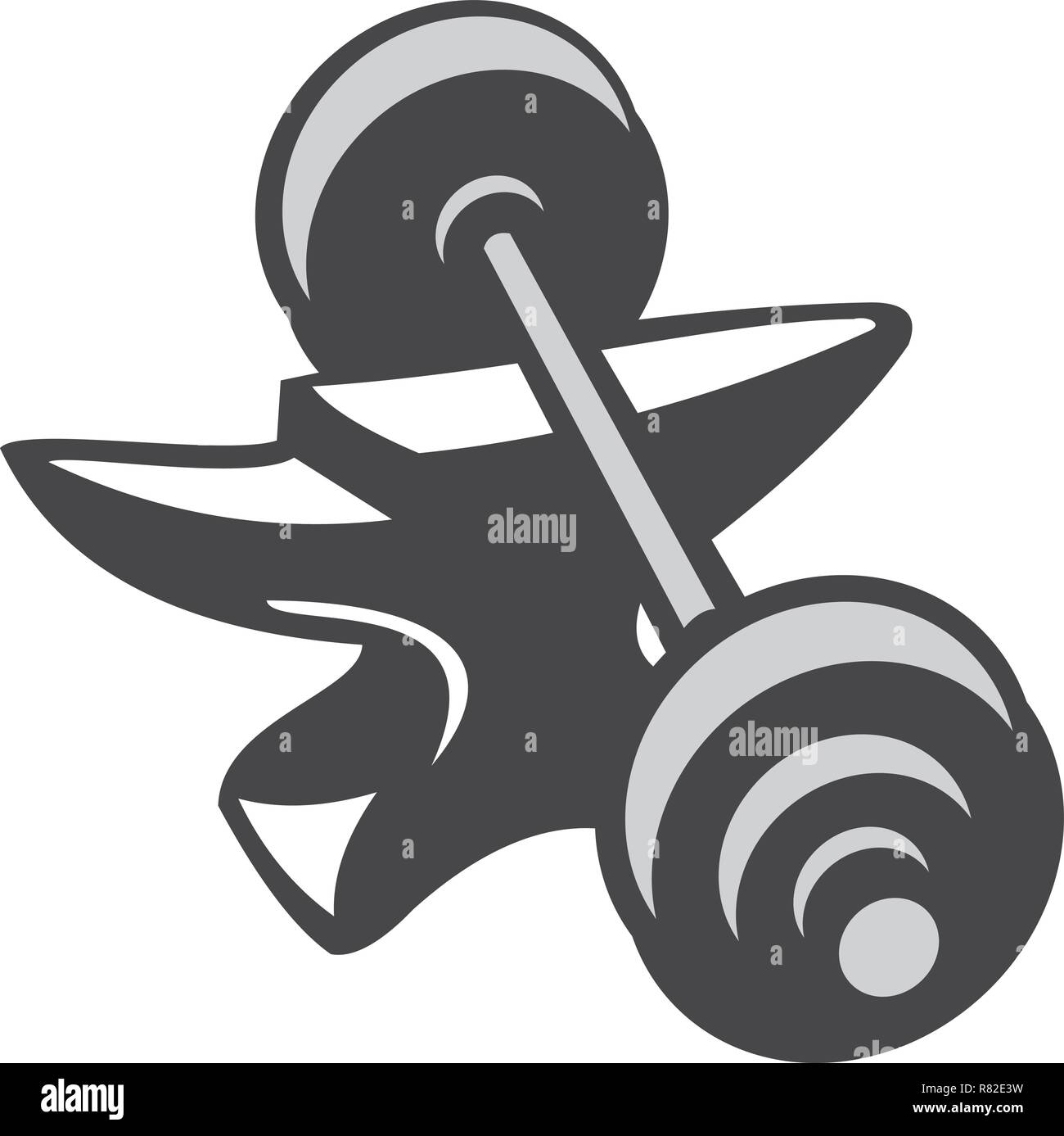Illustration of a barbell dumbell weights on top of anvil done in black