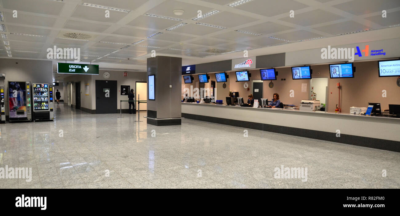 The interior of Malpensa, the biggest airport near Milano. 2018 Stock