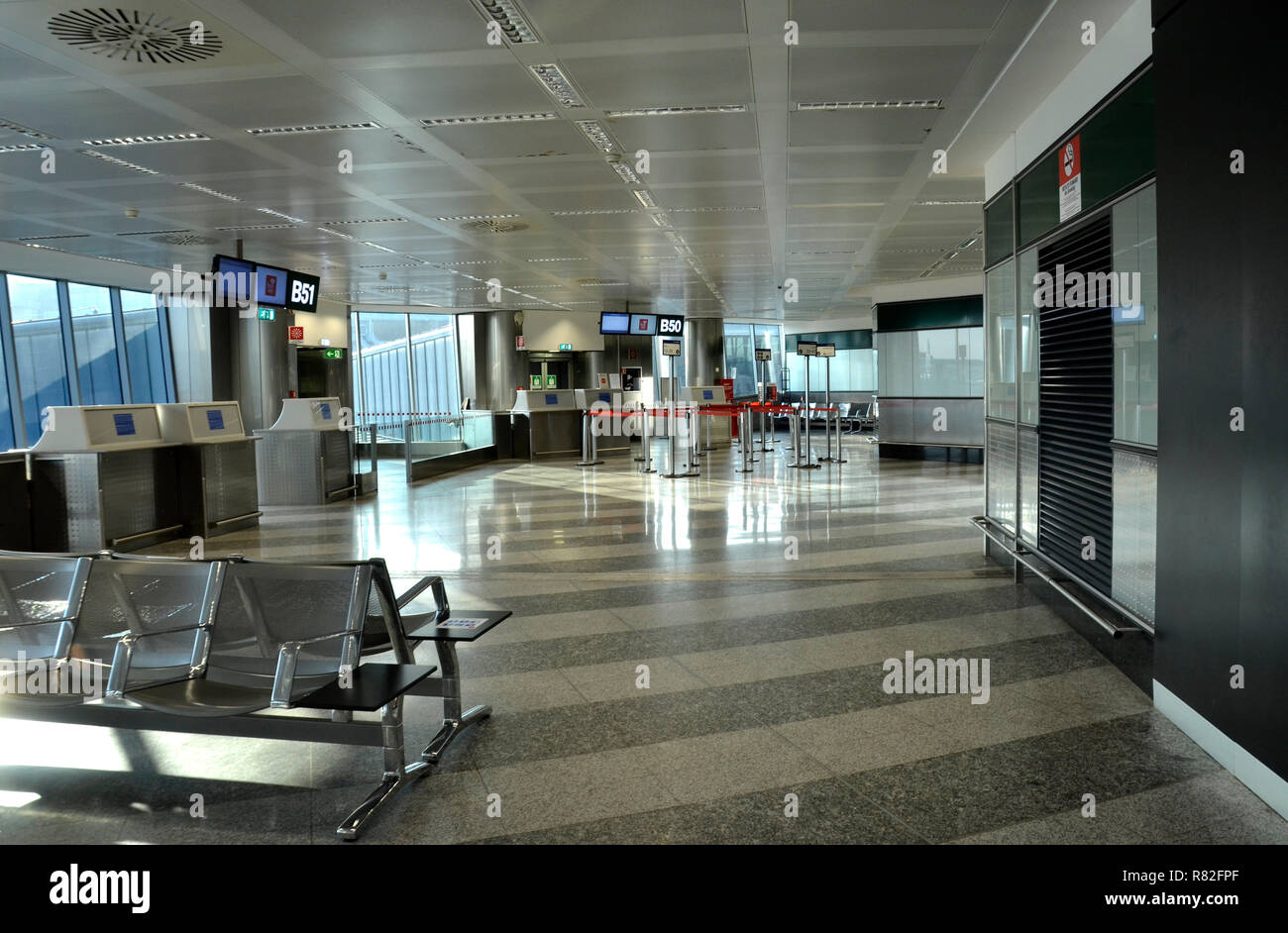 The interior of Malpensa, the biggest airport near Milano. 2018 Stock