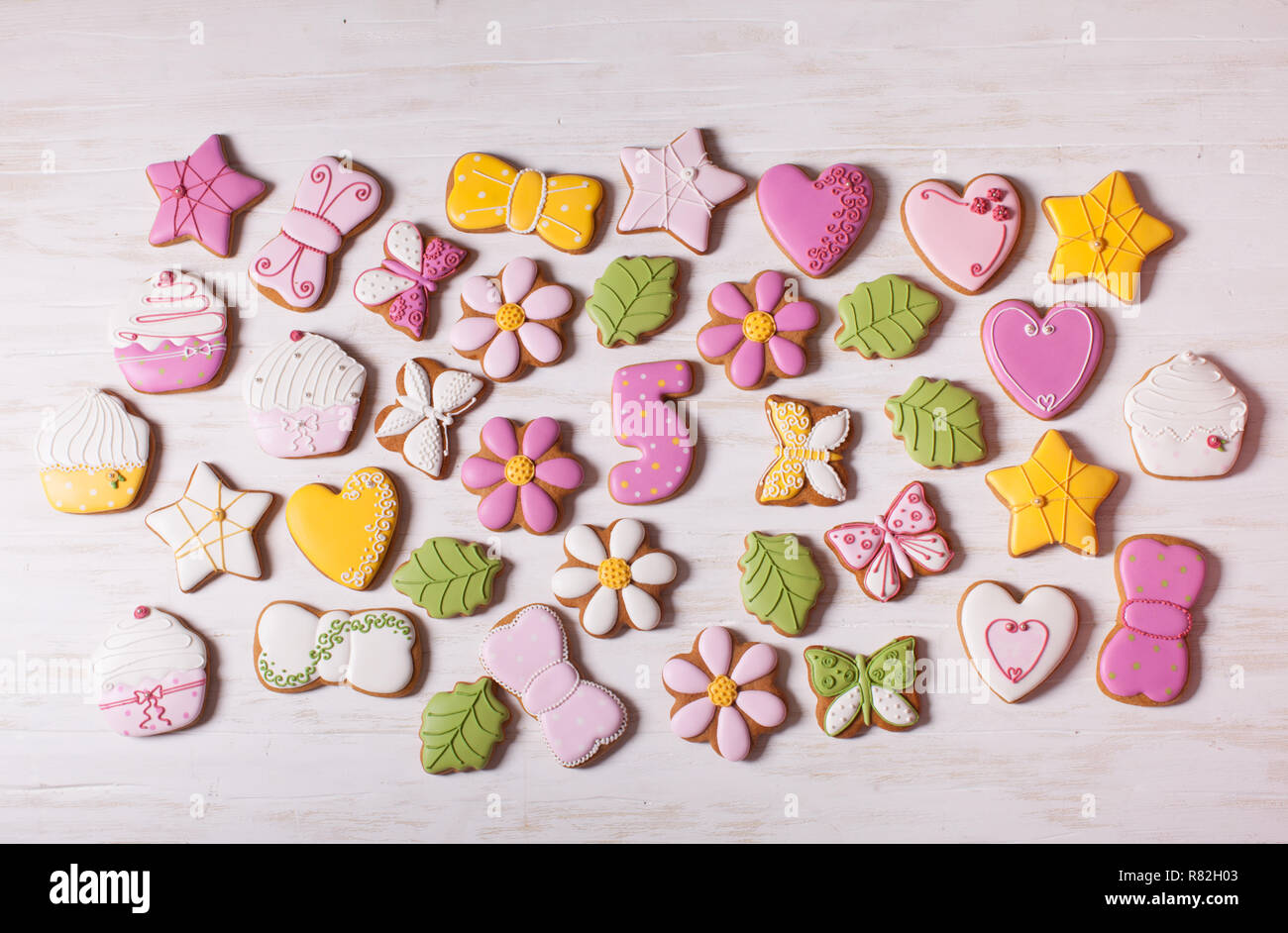 Sweet holiday gingerbreads for girl birth day Stock Photo