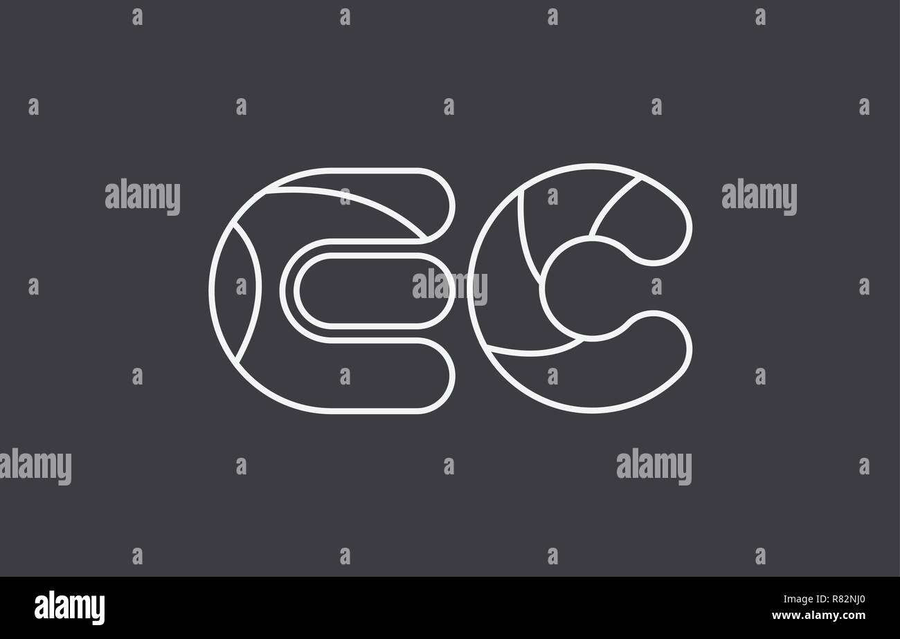 black white grey alphabet letter ec e c combination logo design ...