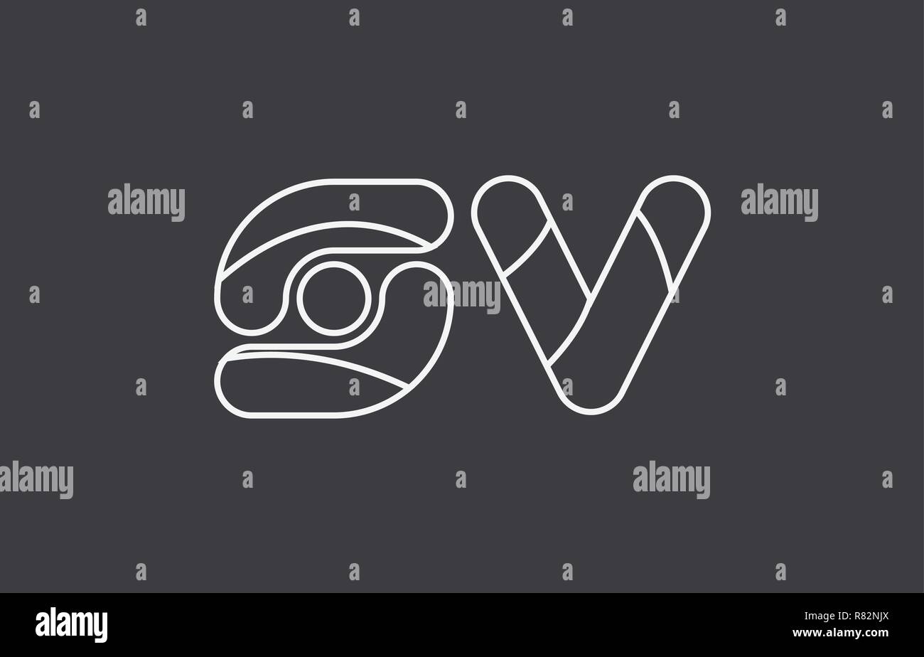 black white grey alphabet letter sv s v combination logo design ...