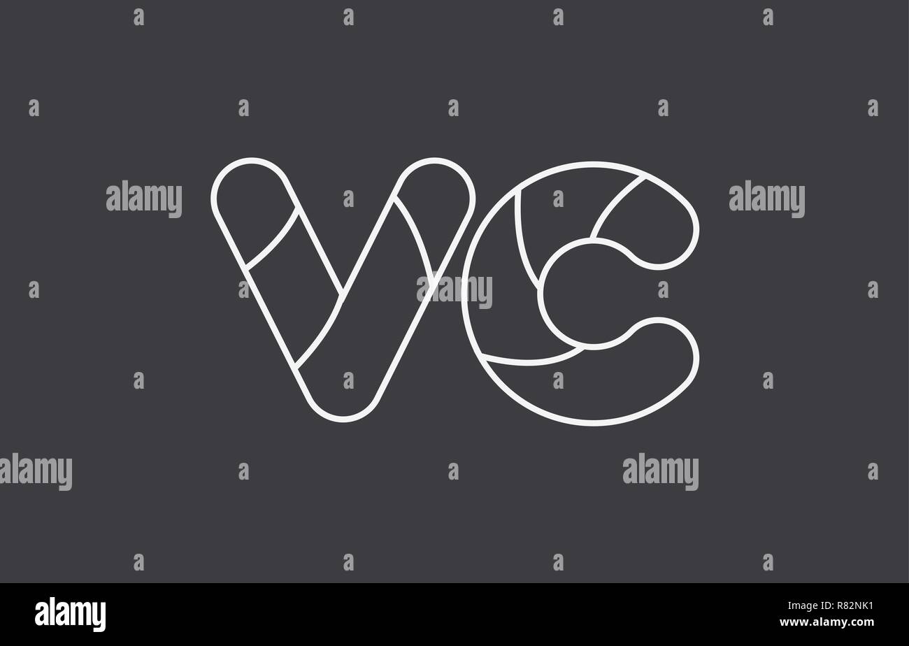 black white grey alphabet letter vc v c combination logo design ...