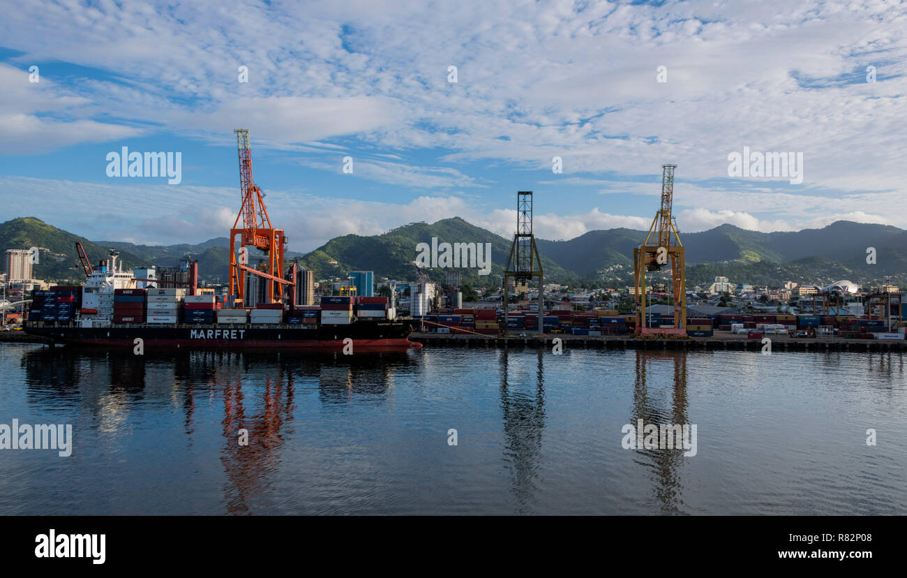 Marfret Guyane Container Ship at Port of Spain, Trinidad & Tobago Stock Photo