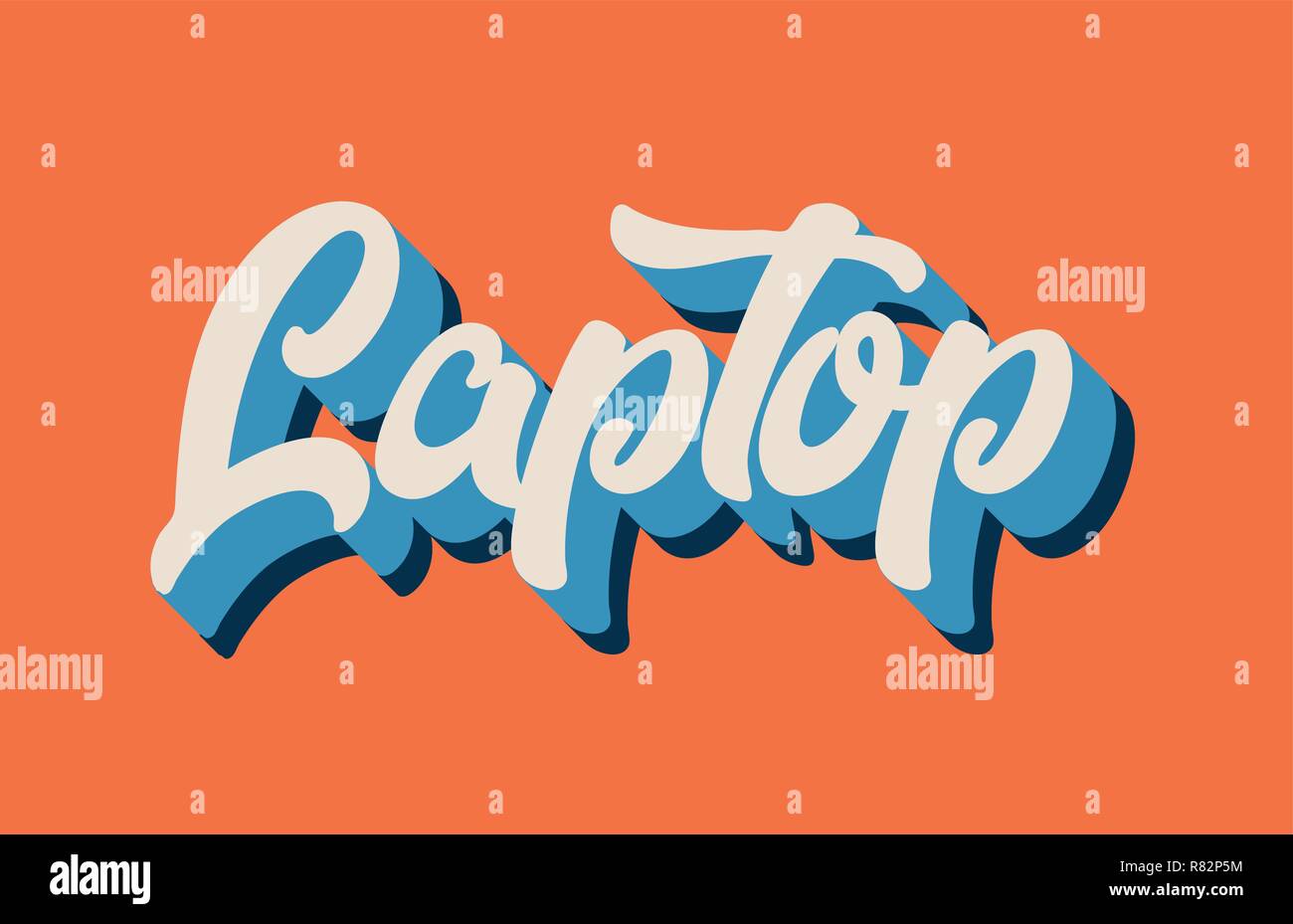 laptop hand written word text for typography design in orange blue ...