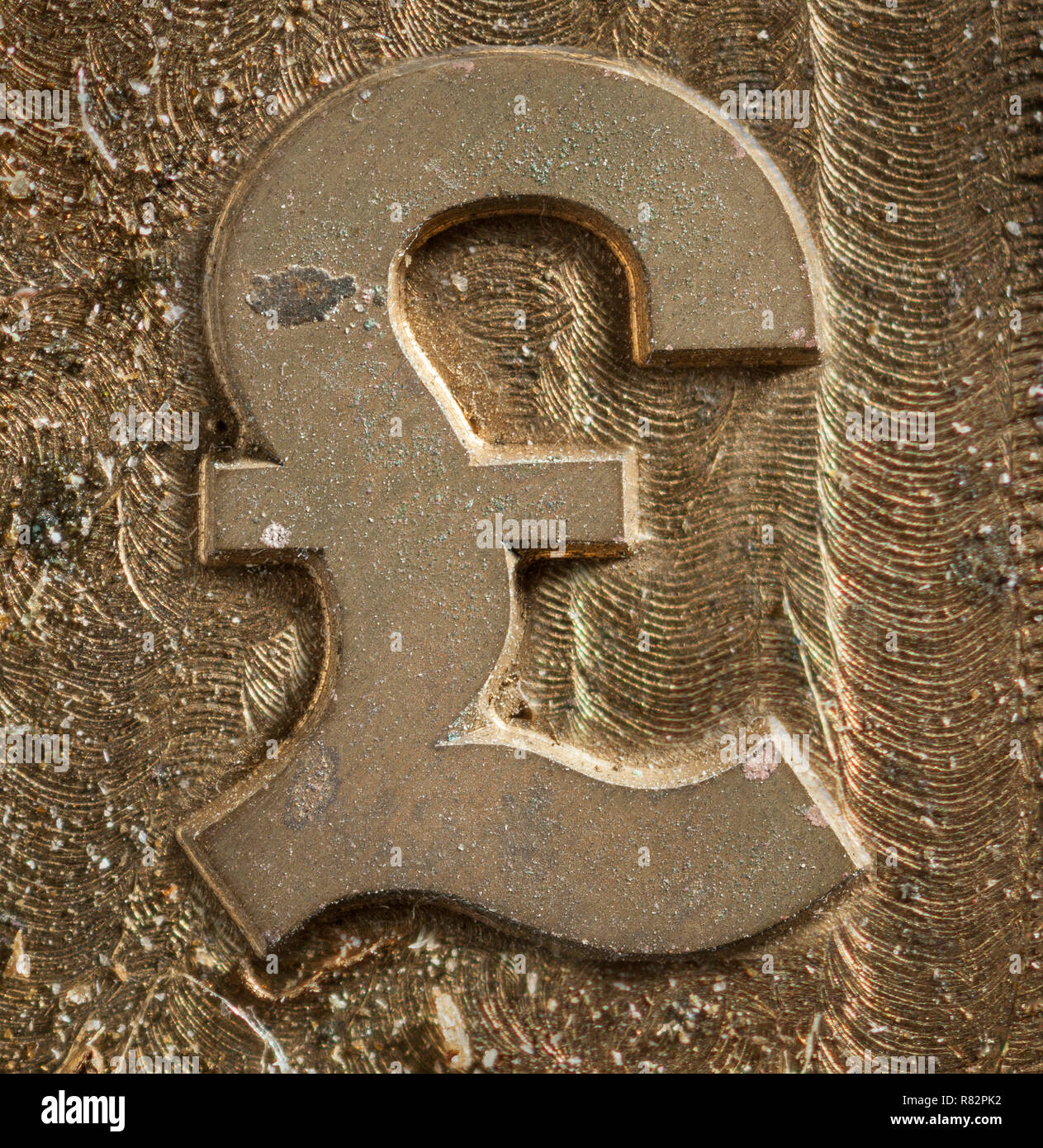 United Kingdom, Great Britain, pound sign, gold colour Stock Photo