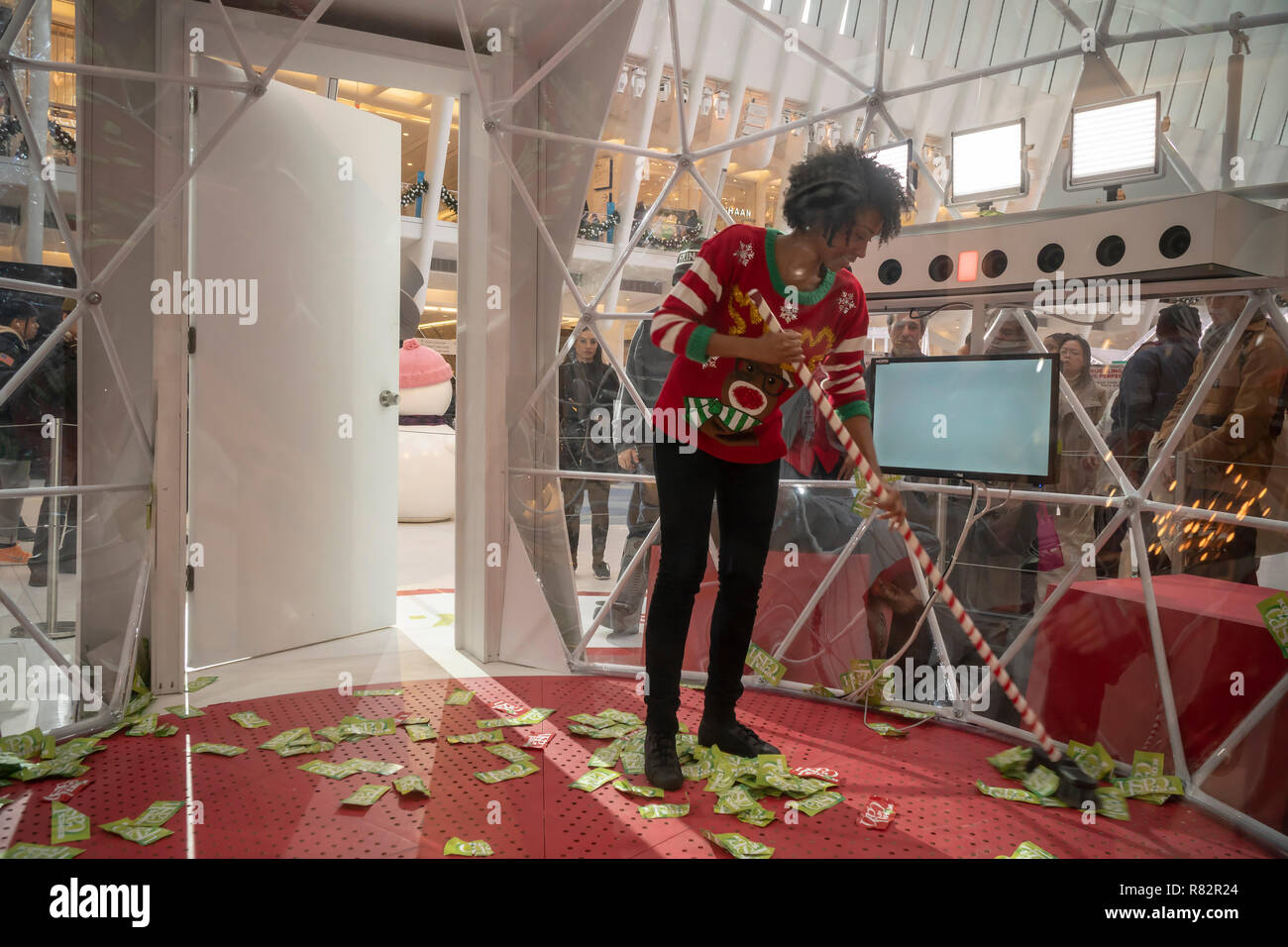 A worker re arranges