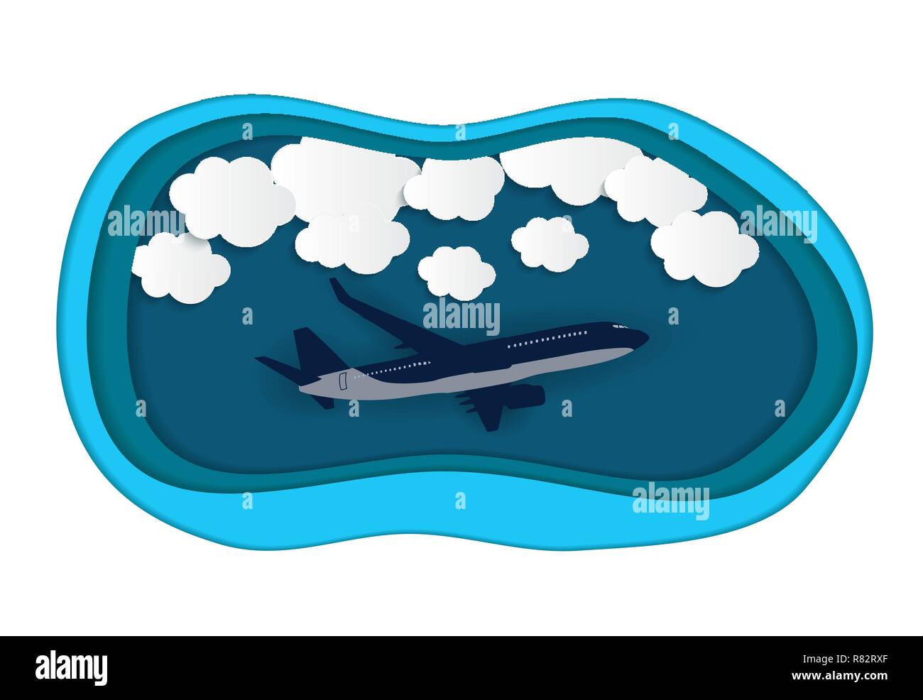 Abstract Clouds with flying realistic 3D airplane Vector Illustration Stock Vector