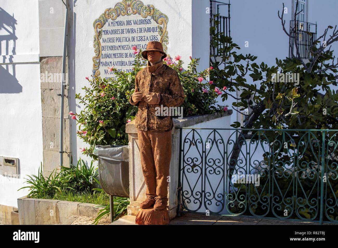 Tavira,Portugal.,A living statue/sculpture artist standing very still in Tavira. Stock Photo