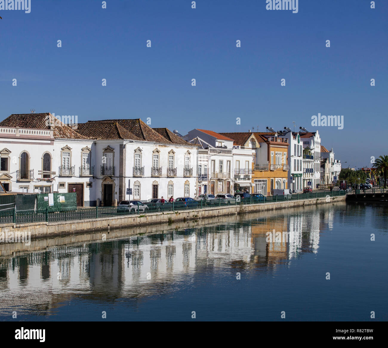 Tavira, Portugal. The quayside along the River Gilão in Tavira Portugal Stock Photo