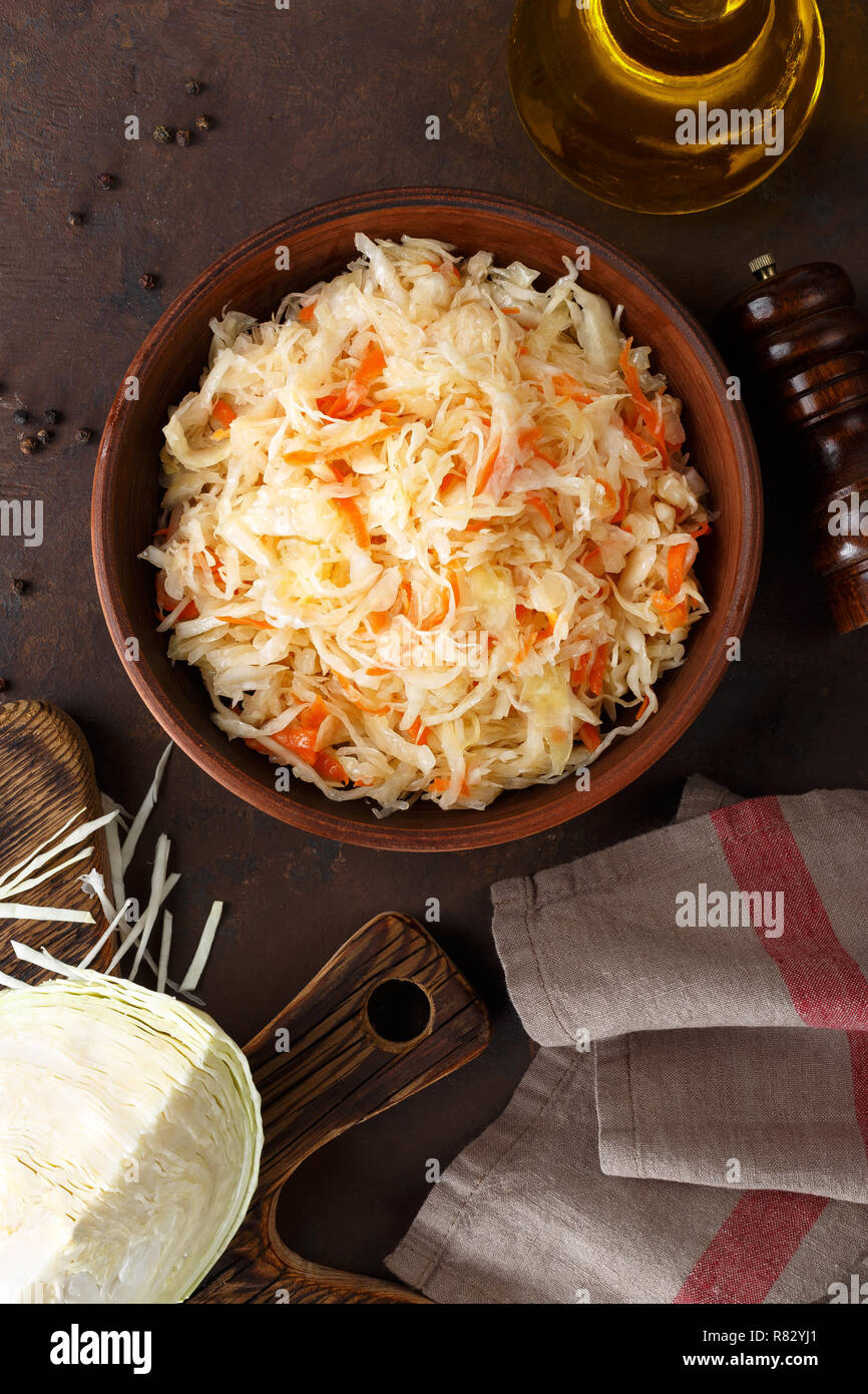 Sauerkraut. Chopped cabbage pickled in brine Stock Photo