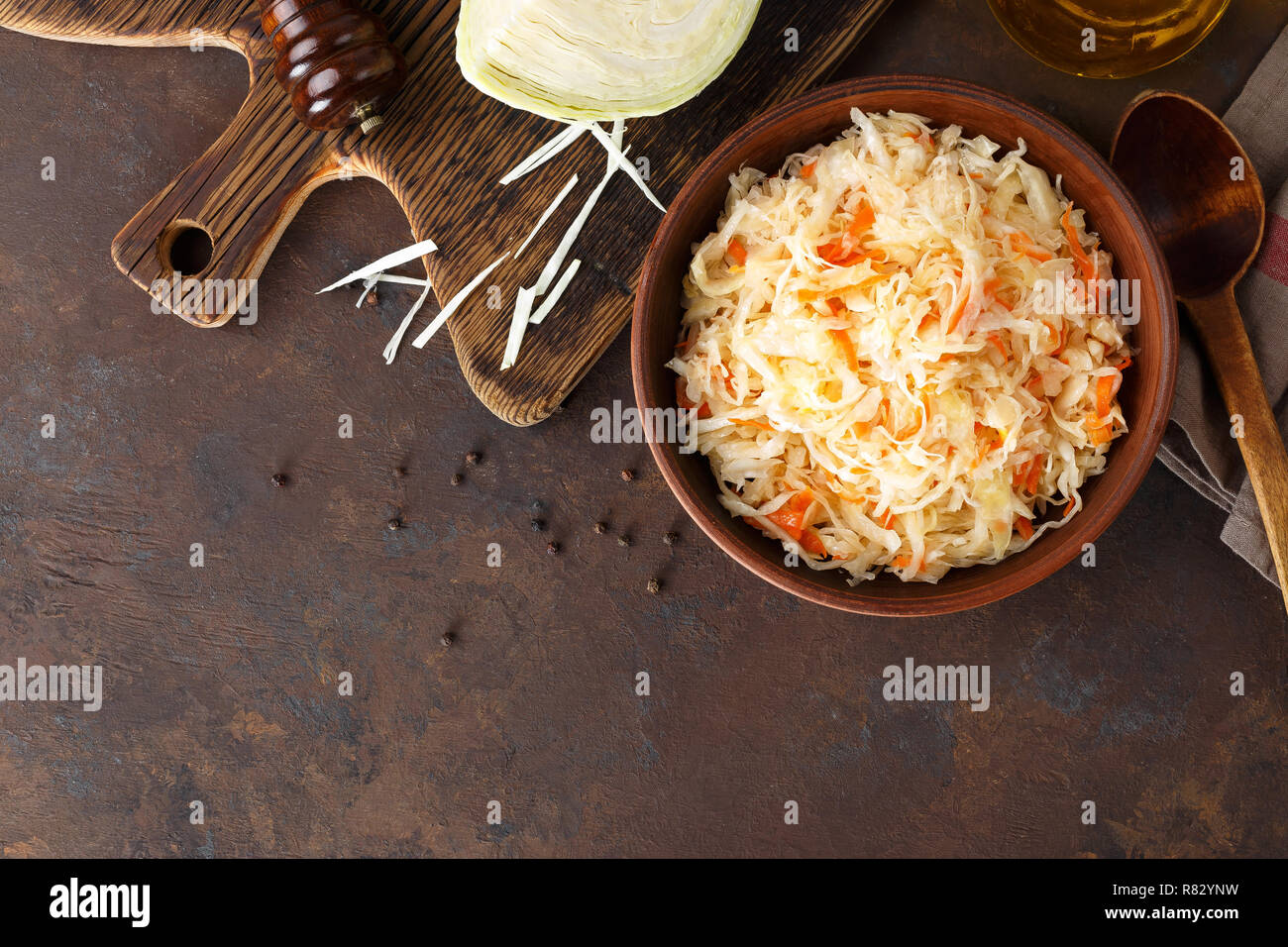 Sauerkraut. Chopped cabbage pickled in brine Stock Photo