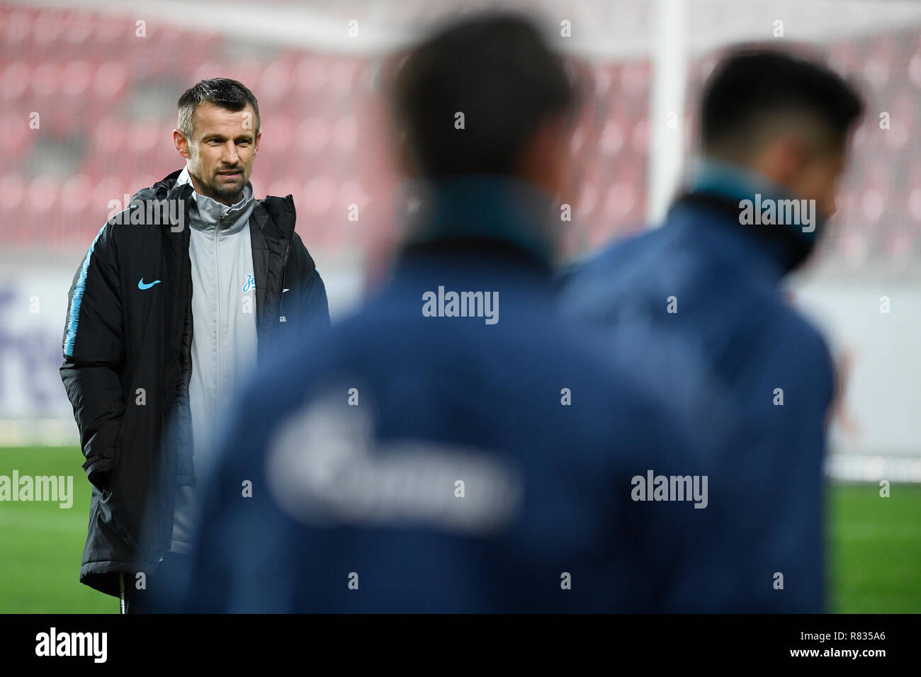 Coach of Zenit Sergei Semak in action during the training session prior to  the Football European