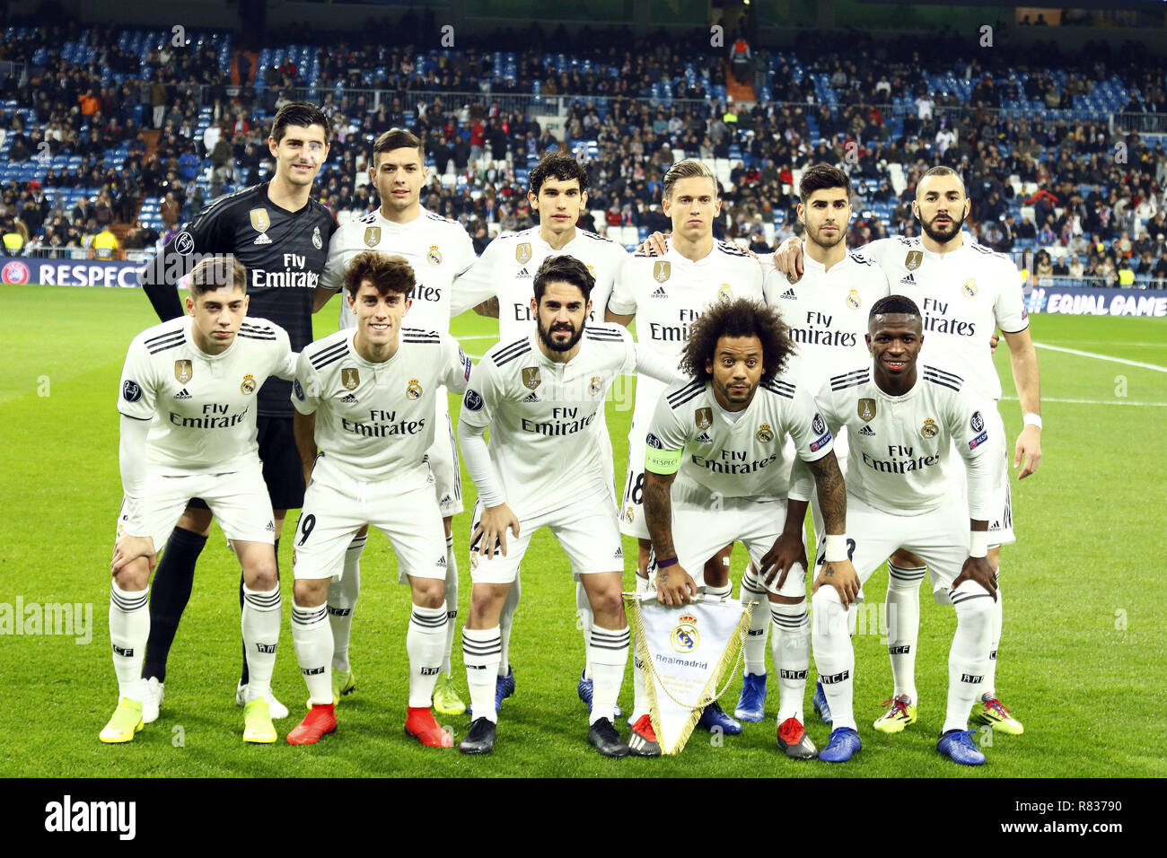 Madrid, Madrid, Spain. 12th Dec, 2018. Real Madrid team seen before the  UEFA Champions' League group G football match Real Madrid against CSKA  Mosvka at the Santiago Bernabeu Stadium in Madrid. Credit: