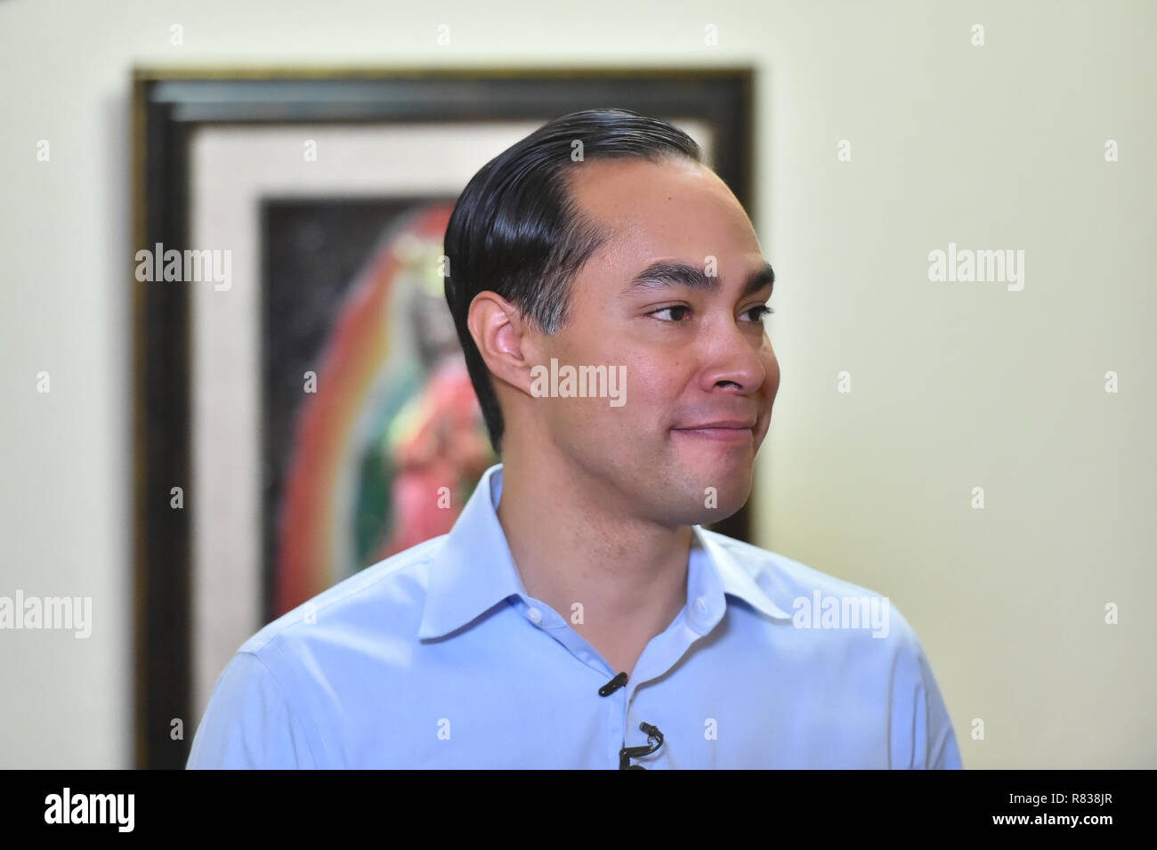 San Antonio, Texas, USA. 12th Dec 2018. Former Housing and Urban Developement Secretary and San Antonio Tx. Mayor JULIAN CASTRO announces Dec 12 that he has formed an exploratory committee toward a 2020 presidential campaign. Castro made the announxement in the dining room of his San Antonio home. Credit: Robin Jerstad/Alamy Live News Stock Photo