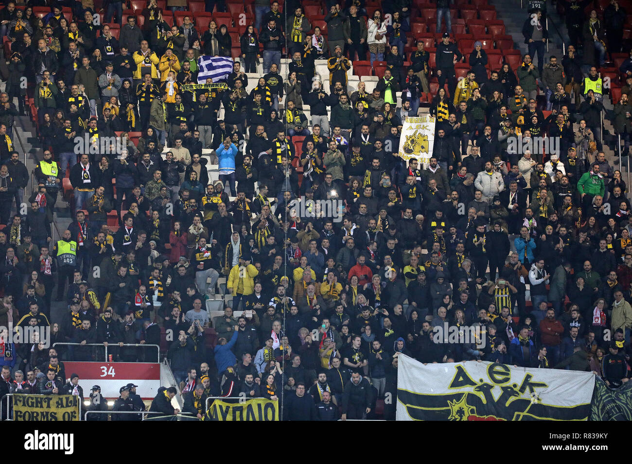 AEK Athens F.C. supporters during the UEFA Champions League 2018/19  football match between SL Benfica vs AEK Athens F.C. (Final score: SL  Benfica 1-0 AEK Athens F.C Stock Photo - Alamy