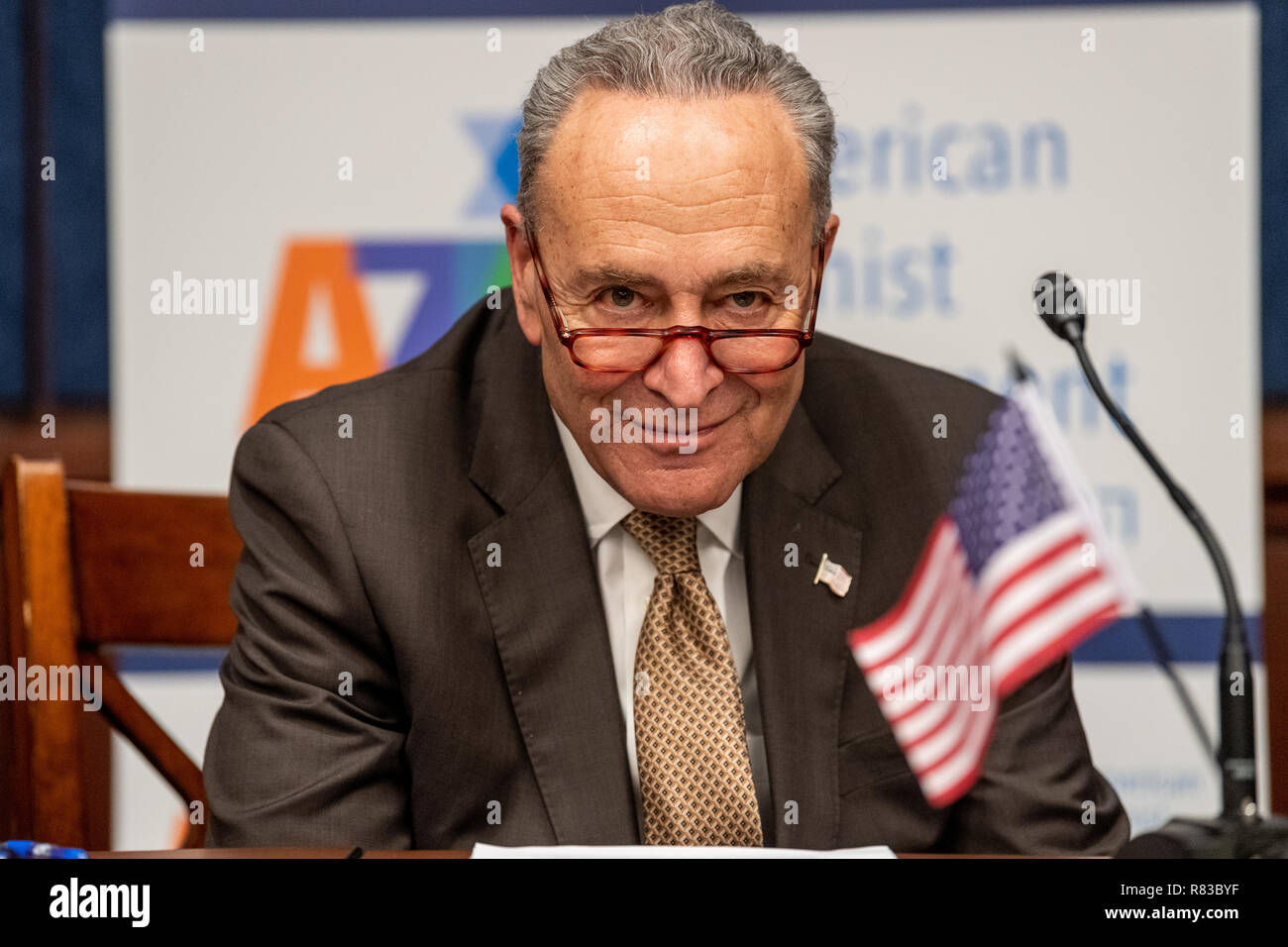 Washington DC, USA. 12th Dec 2018. US Senator Chuck Schumer (Charles Schumer) (D-NY) at the American Zionist Movement / AZM Washington Forum: Renewing the Bipartisan Commitment Standing with Israel and Zionism in the Capitol Visitor Center in Washington, DC on December 12, 2018. Credit: Michael Brochstein/Alamy Live News Stock Photo