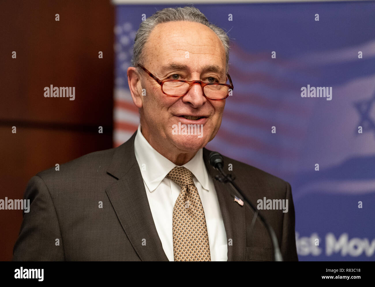 Washington DC, USA. 12th Dec 2018. US Senator Chuck Schumer (Charles Schumer) (D-NY) at the American Zionist Movement / AZM Washington Forum: Renewing the Bipartisan Commitment Standing with Israel and Zionism in the Capitol Visitor Center in Washington, DC on December 12, 2018. Credit: Michael Brochstein/Alamy Live News Stock Photo