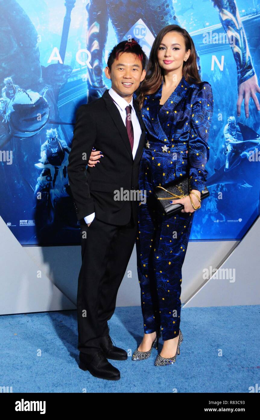 Los Angeles, USA. 12th Dec 2018. Director/writer/producer James Wan and girlfriend actress Ingrid Bisu attend the Premiere of Warner Bros. Pictures' 'Aquaman' on December 12, 2018 at TCL Chinese Theatre in Hollywood, California. Photo by Barry King/Alamy Live News Stock Photo