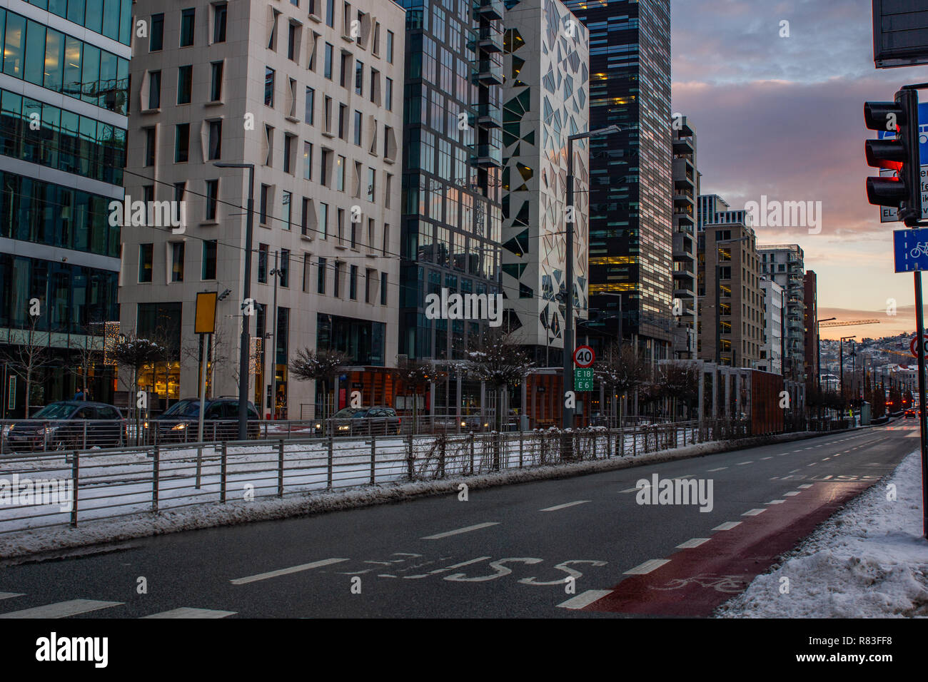 Barcode of Oslo with is modern buildings in Dronning Eufemias Oslo in Norway by sunset Stock Photo Alamy