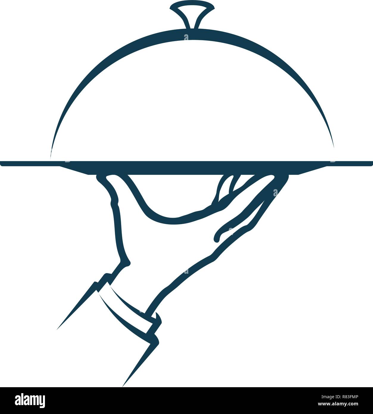 Hand holding a tray. Menu, service logo. Vector illustration Stock Vector