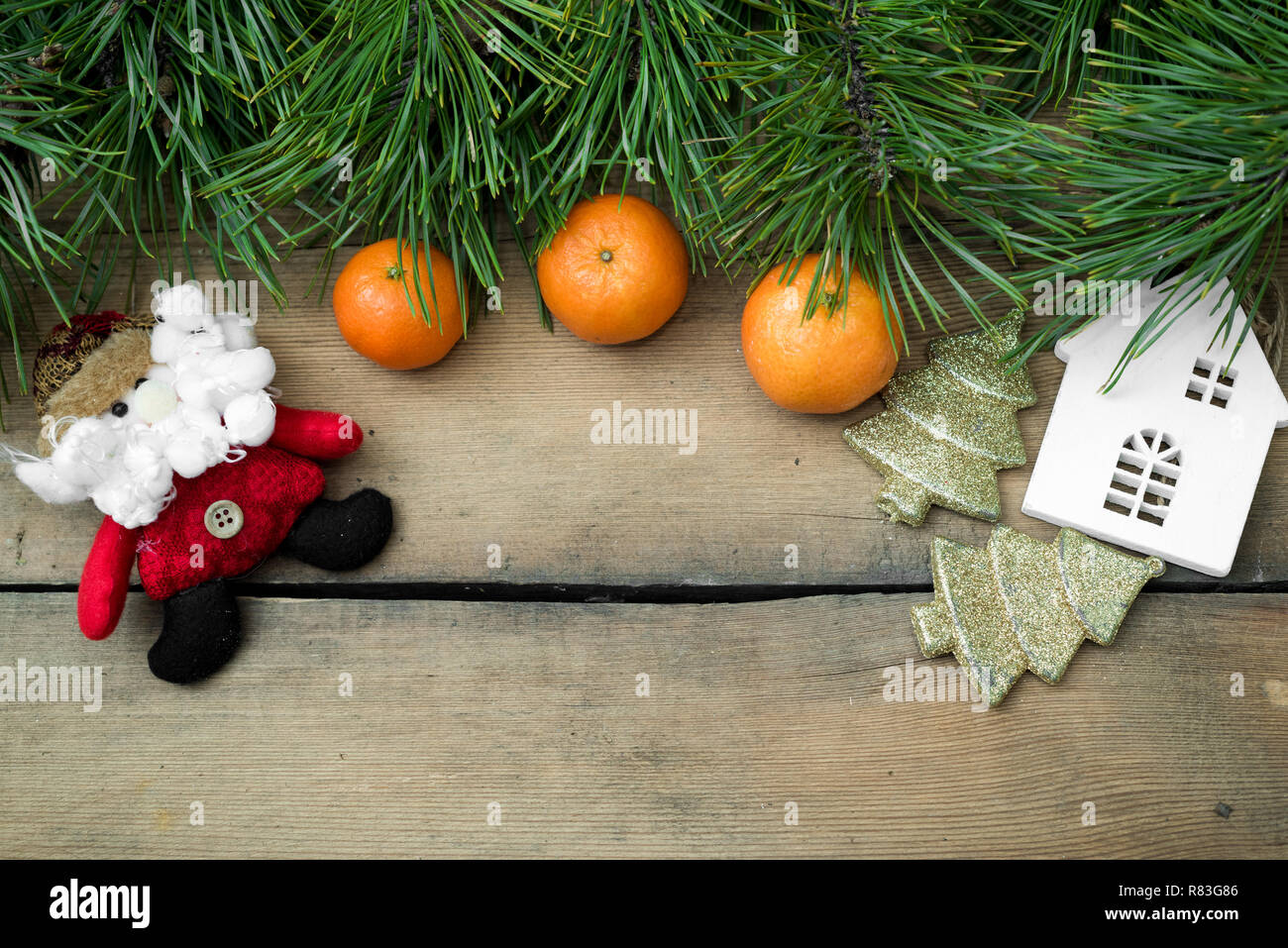 Christmas background 2018, 2019 of decorations on the board Stock Photo