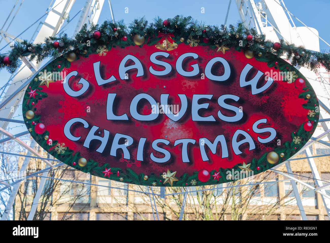 Glasgow Loves Christmas sign at the Christmas market at George Square Glasgow Stock Photo