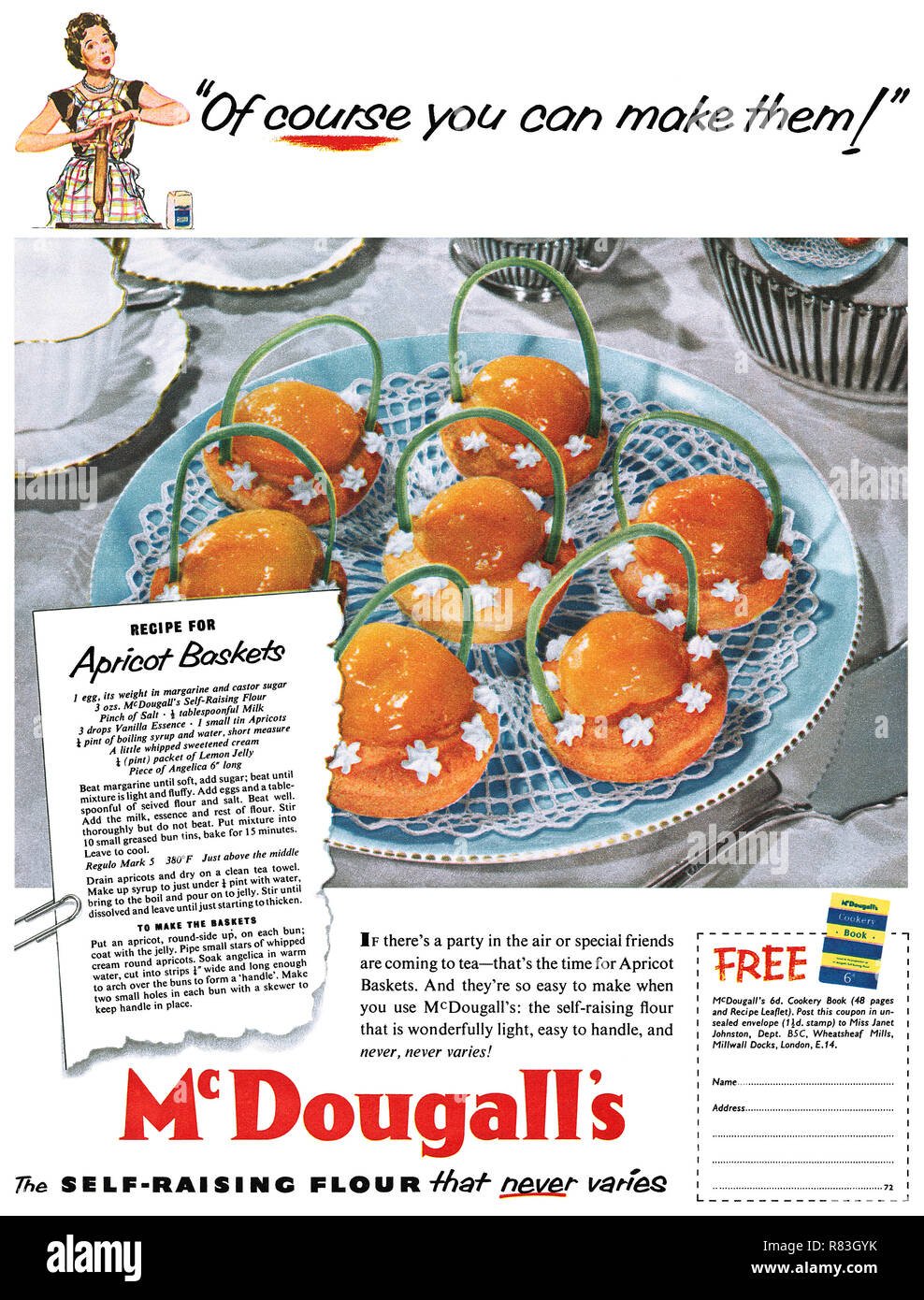 1955 British advertisement for McDougall's selfraising flour Stock