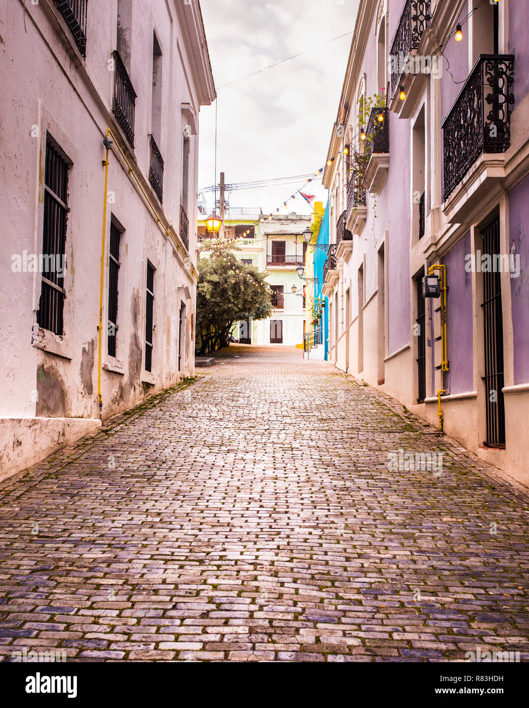 Old San Juan Puerto Rico View of architecture along narrow street Stock ...
