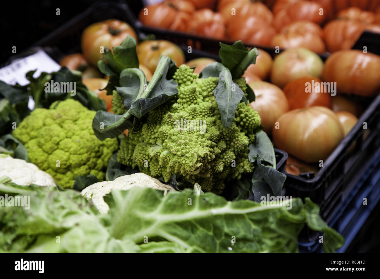 Fresh Romanesco in a market, vegetable detail, healthy food and diet Stock Photo