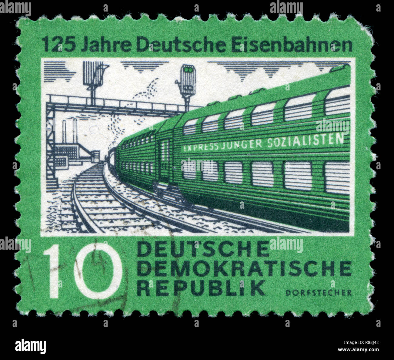 Postmarked stamp from the East Germany in the 125 Years of German Railways series issued in 1960 Stock Photo