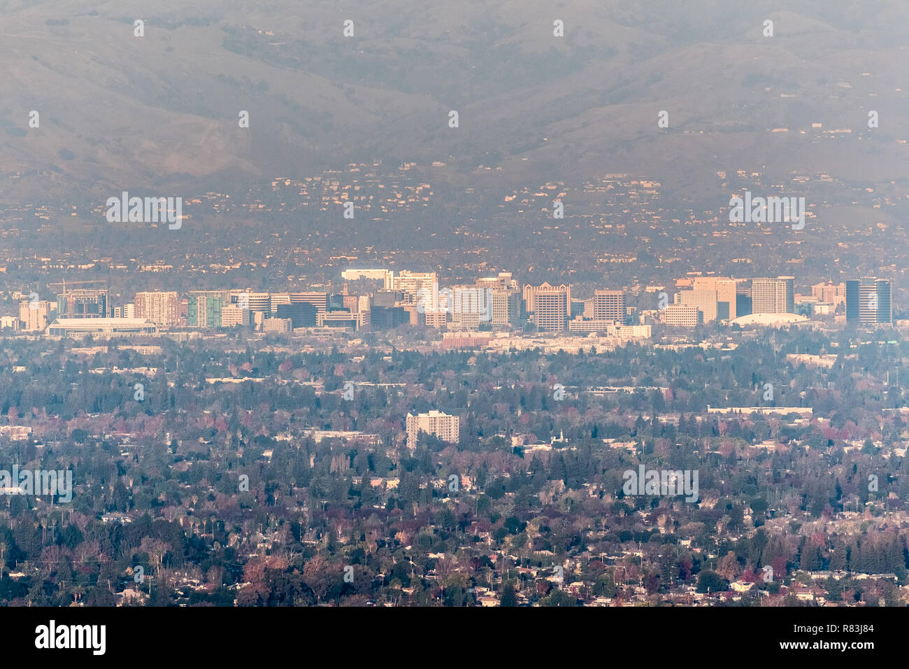 Aerial view of downtown San Jose on a sunny afternoon; Silicon Valley