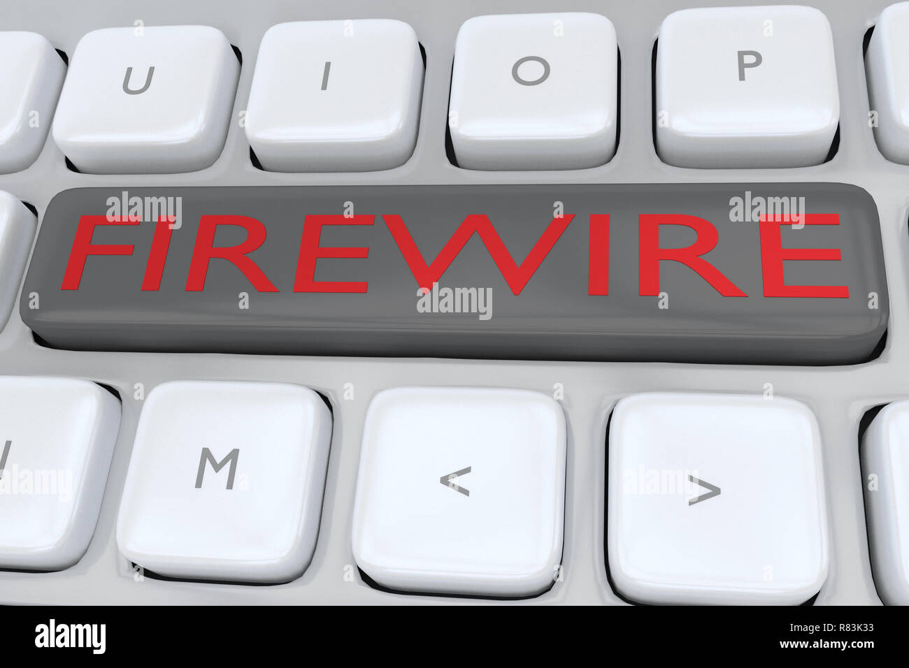 3D illustration of computer keyboard with the script FIREWIRE on a gray