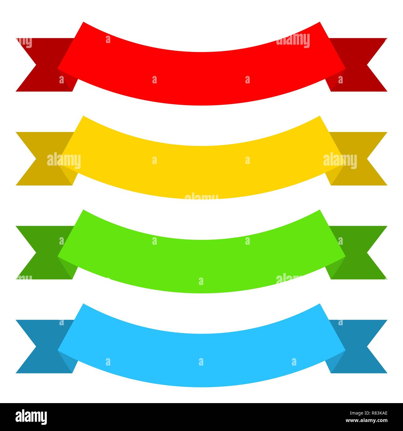 Set of colored ribbons in flat style. Vector illustration. Collection of isolated ribbons Stock Vector