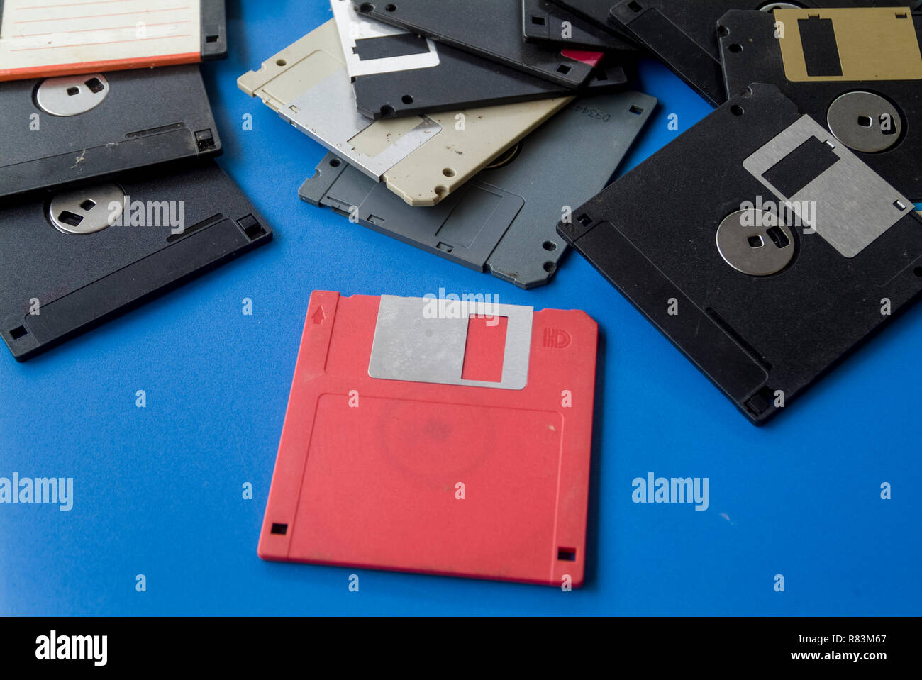 floppy disk 3.5 inch past computer storage Stock Photo