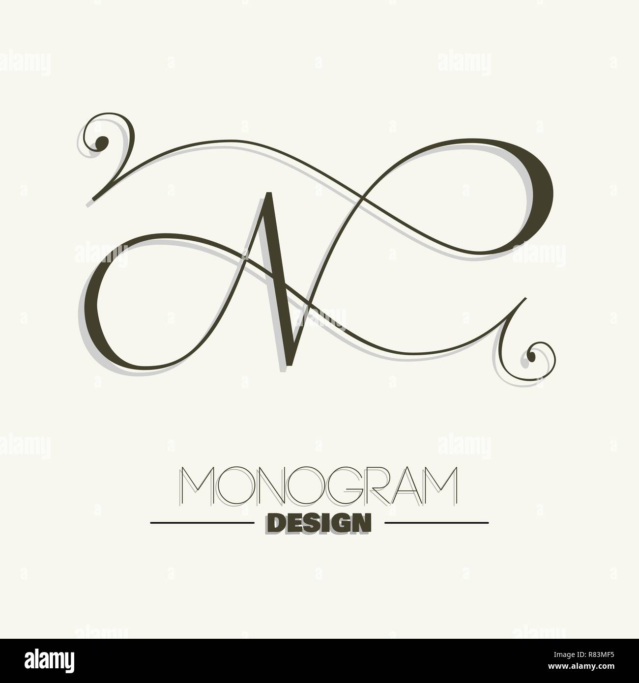 Elegant copperplate style letter N monogram Stock Vector