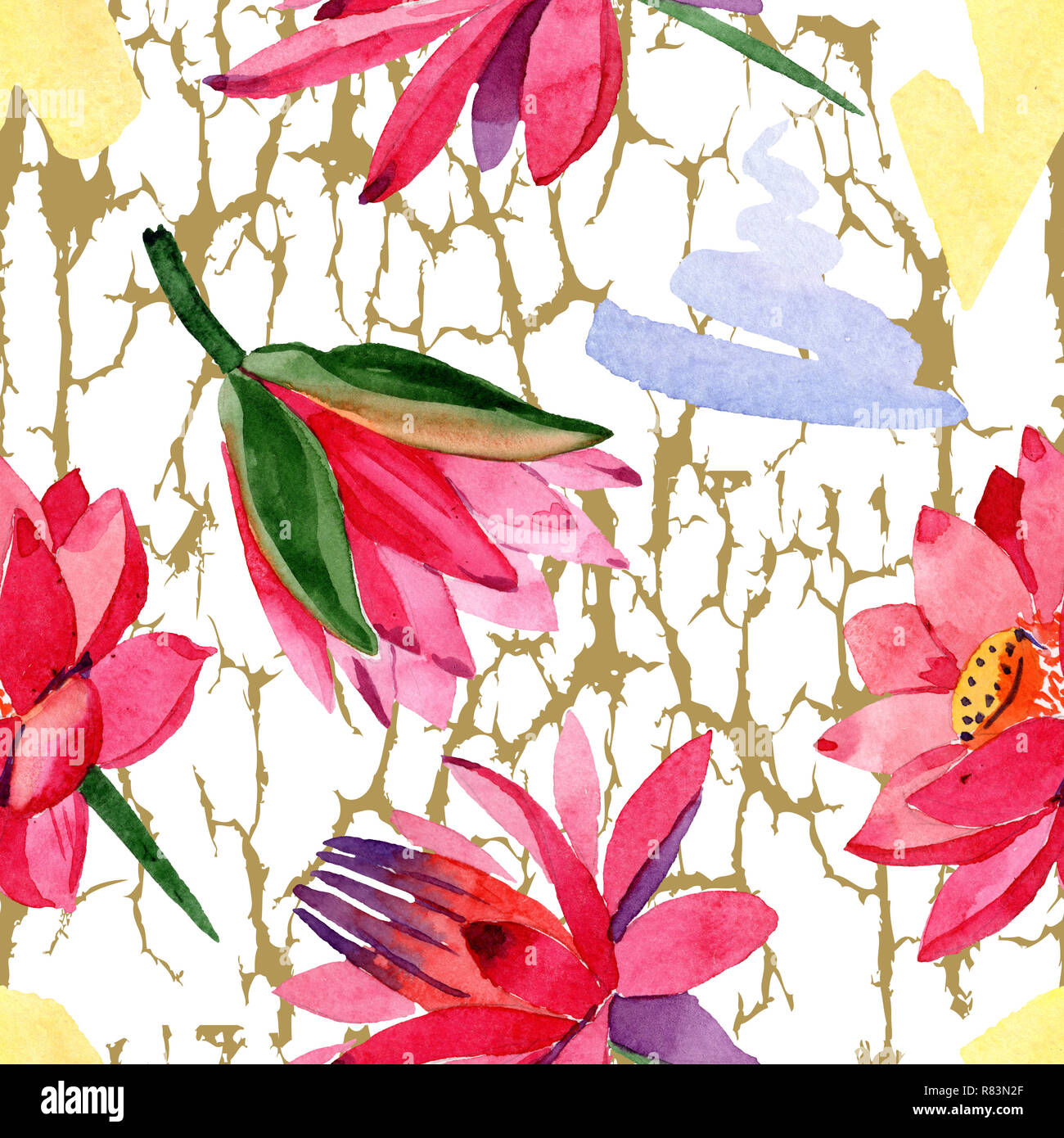 Red Lotus Floral Botanical Flower Watercolor Background